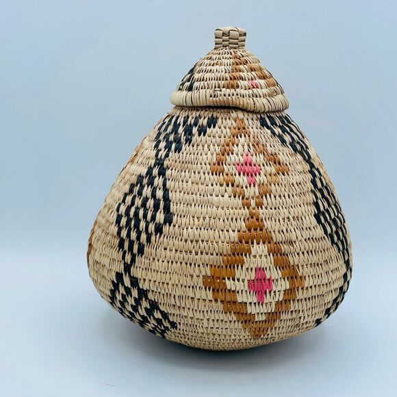 Authentic Traditional South African Hand Woven ZULU Ukhamba Basket w. Lid 10" - Picture 1 of 12